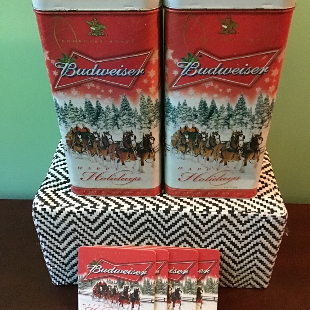 Budweiser Holidays Tin Set Collectible Christmas Horses Winter Scene